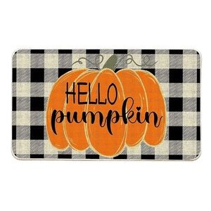 Halloween Buffalo Plaid Pumpkin Hello Door Mat Floor Mat 17x29" Home Decor Gift